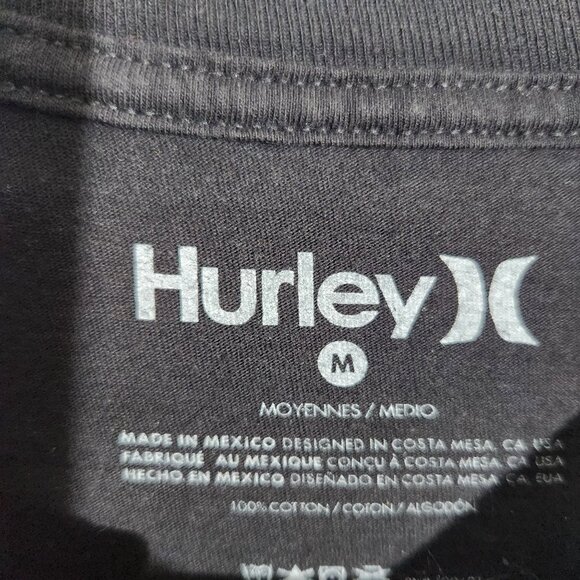 Hurley Mens Texas Flag Logo Black T-Shirt M 100% Cotton Short Sleeve - Picture 3 of 13
